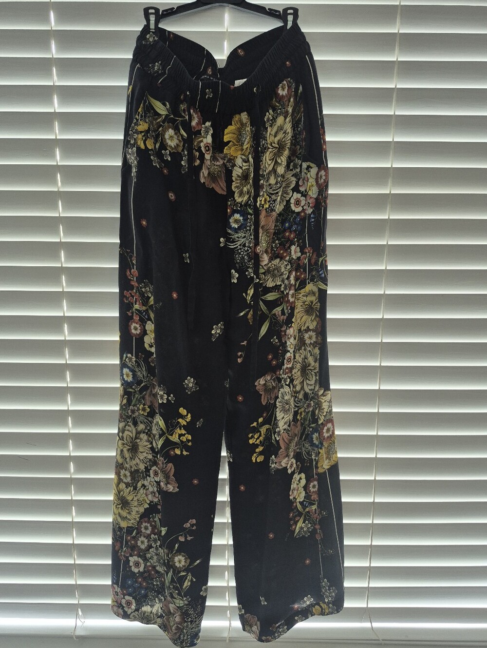 Zara Black Floral Wide-Leg Pants Zize M - Picture 4 of 5